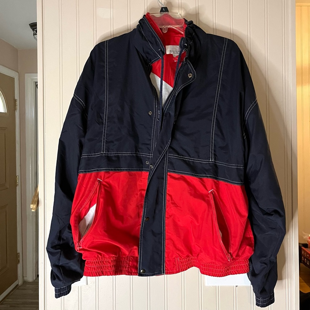 VTG 90s Bill Blass Color Block Red / Navy Full Zip Windbreaker Jacket Large